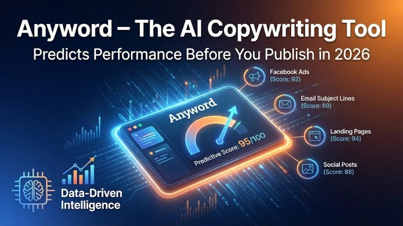 Anyword AI 2026 – marketing copy tool with predictive performance scoring, brand voice training, A/B variants, and ad optimization