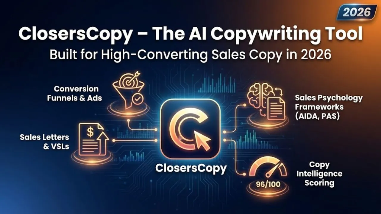 ClosersCopy AI tool for high-converting sales copy, ads, emails, VSL scripts, landing pages, and marketing content in 2026.