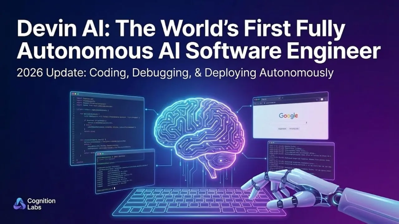 Devin AI autonomous software engineer planning, coding, debugging, and deploying full-stack applications inside a virtual Linux environment in 2026