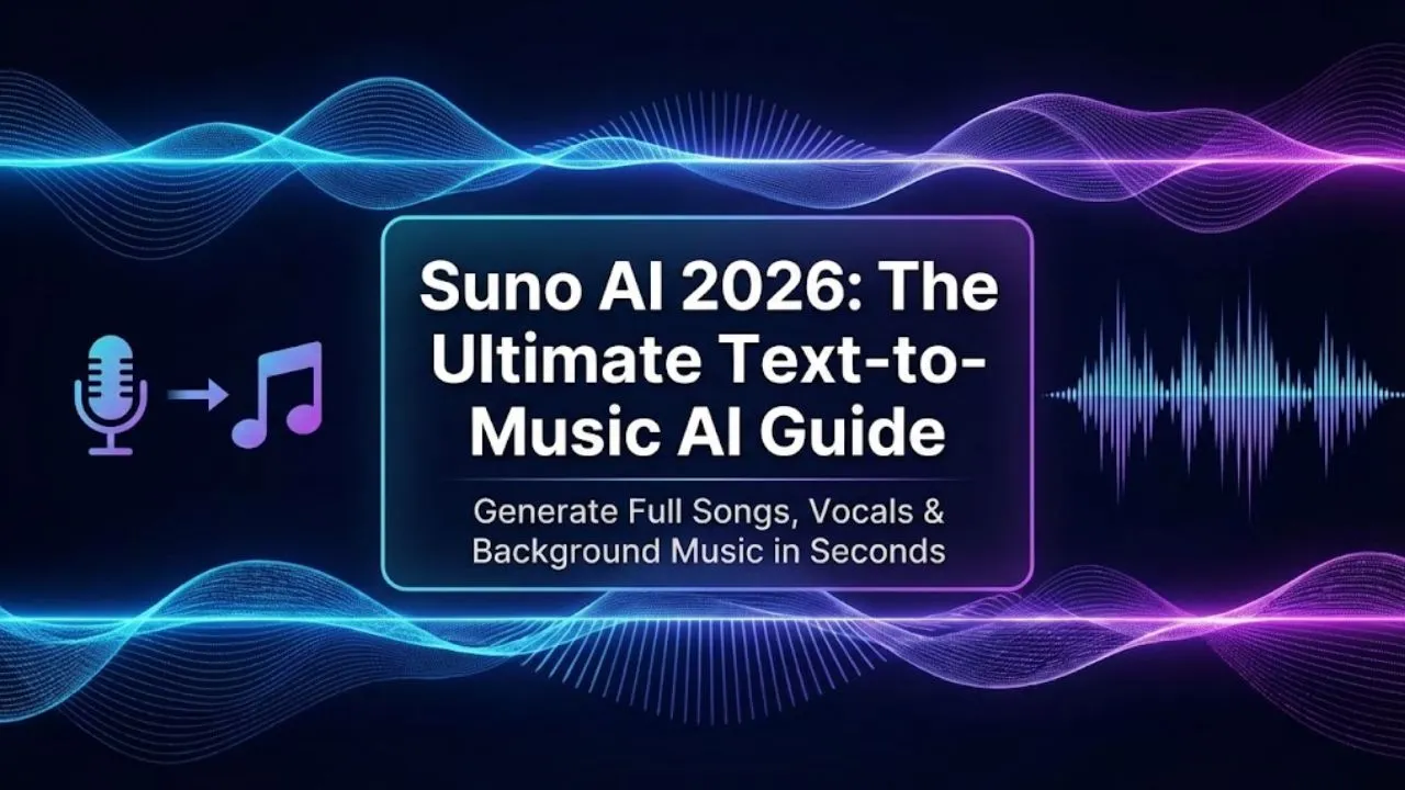 Suno AI generating full songs with vocals, instruments, and melodies from simple text prompts for creators and marketers in 2026