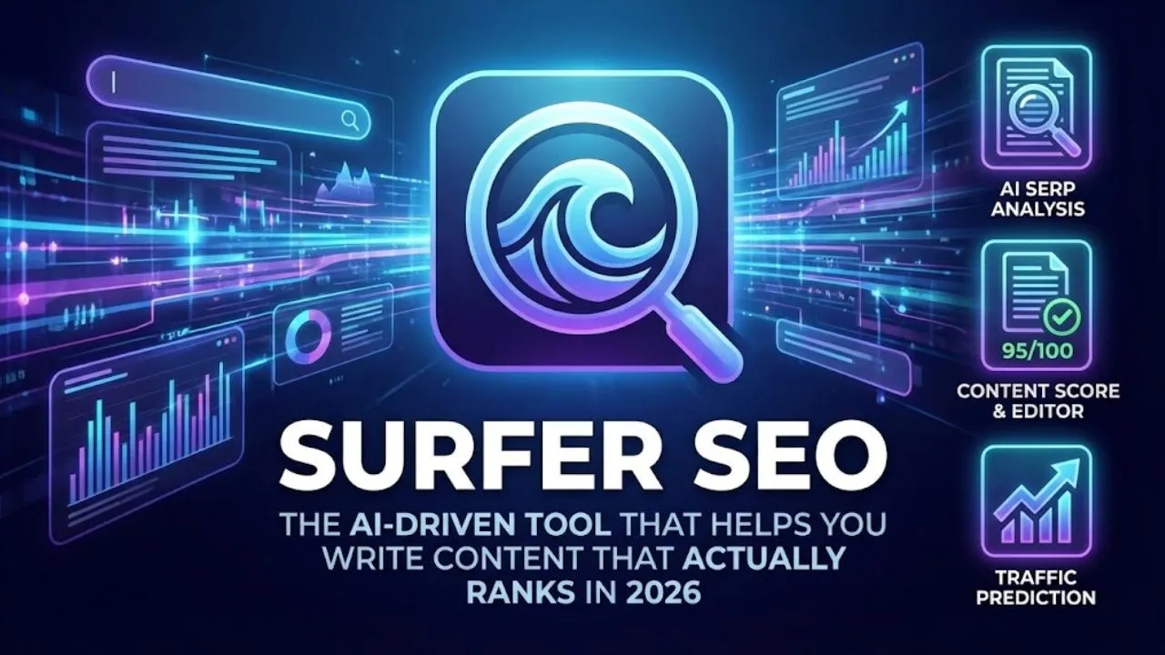 Surfer SEO 2026 – AI-driven content tool with SERP analysis, real-time content score, keyword clustering, and traffic estimation