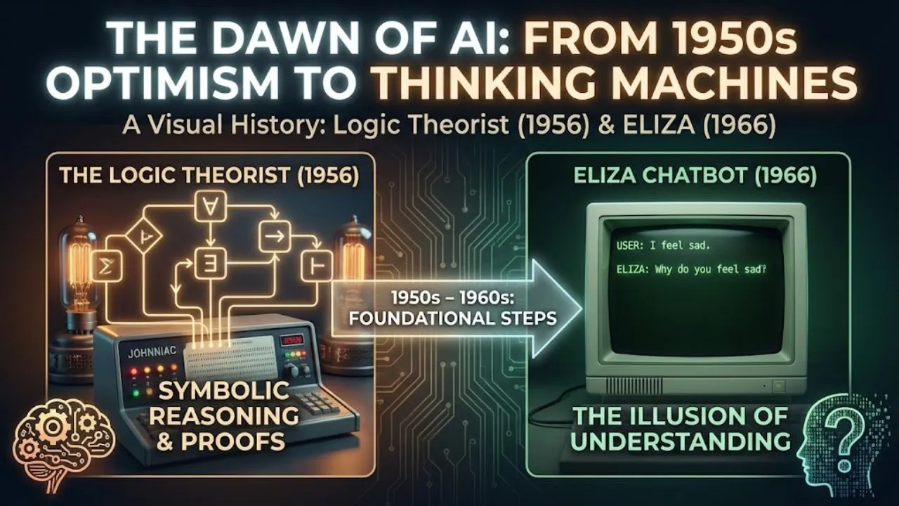 early artificial intelligence history logic theorist 1956 eliza chatbot 1966 alan turing symbolic ai pioneers