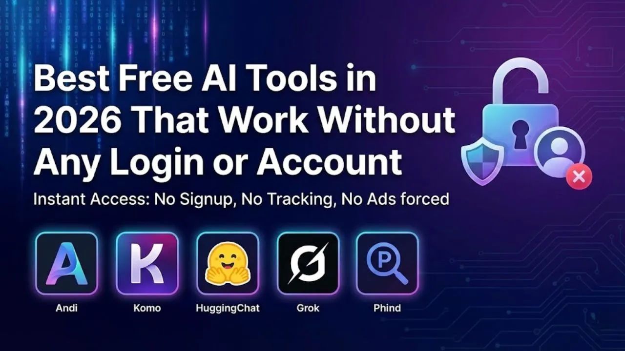best free ai tools in 2026 that work without login including andi komo huggingchat grok and phind